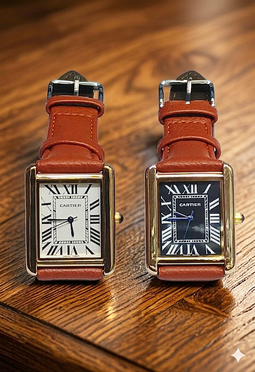 Cartier Style Tank Watch – Classic Leather Strap