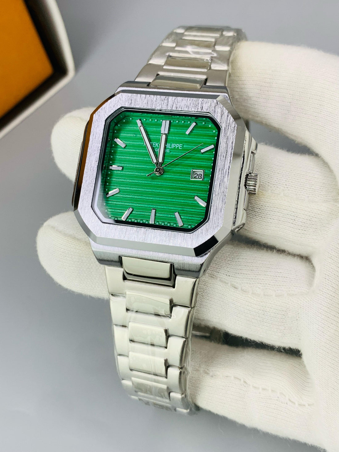 Patek Philippe Nautilus Square Style Watch – Teal, Green, Black, Orange Dial | Steel Bracelet