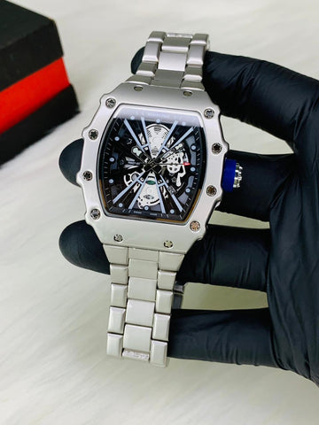 Richard Mille RM27 Style Skeleton Watch – Carbon Fiber & Steel | Red Bezel