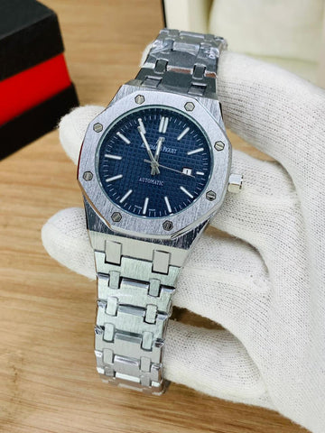 Audemars Piguet Royal Oak Style Watch – Black & Blue Dial | Brushed Steel Bracelet | Automatic