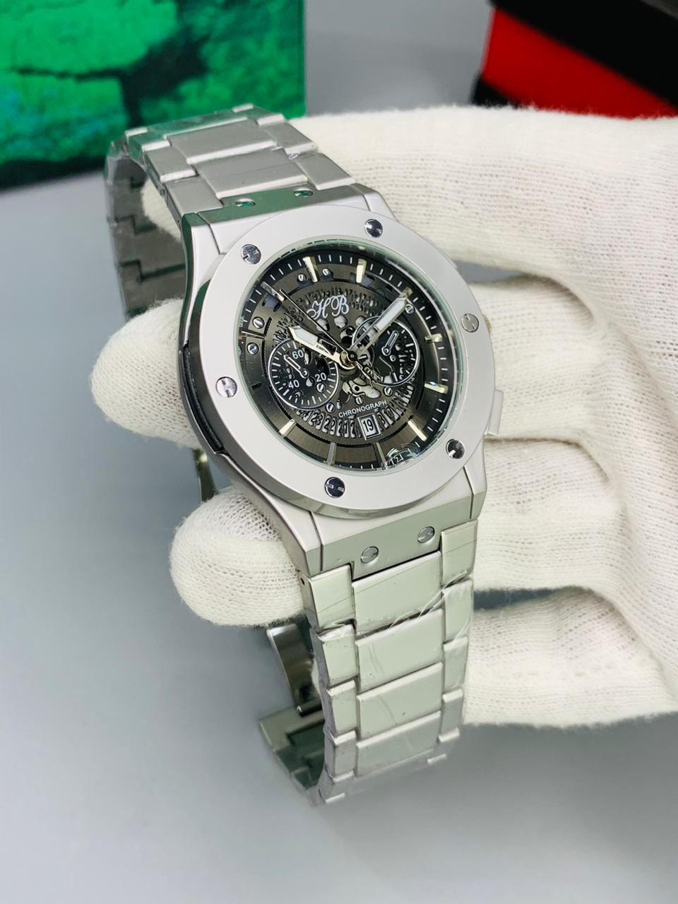 Hublot Big Bang Skeleton Chronograph Watch – Black, White, Blue, Rose Gold Dial | Steel Bracelet